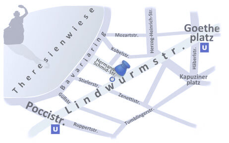 Anfahrt zu unserer Zahnarztpraxis R. Gajic in der Lindwurmstraße 52 in Sendling, München - nähe Theresienwiese Anfahrt zu unserer Zahnarztpraxis R. Gajic in der Lindwurmstraße 52 in Sendling, München - nähe Theresienwiese